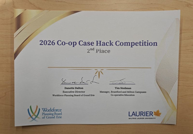 2026 Co-op Case Hack Competition certificate, 2nd Place